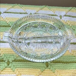Clear Pressed Glass Divided Side Dish Serving‎ Plate